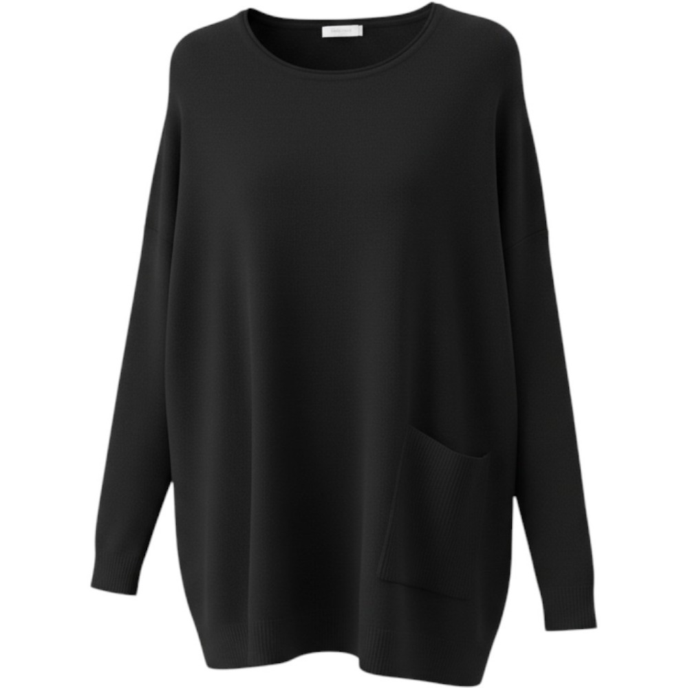 Altar'd State Womens Black Oversized Knit Sweater Crew Neck Pocket XS/S